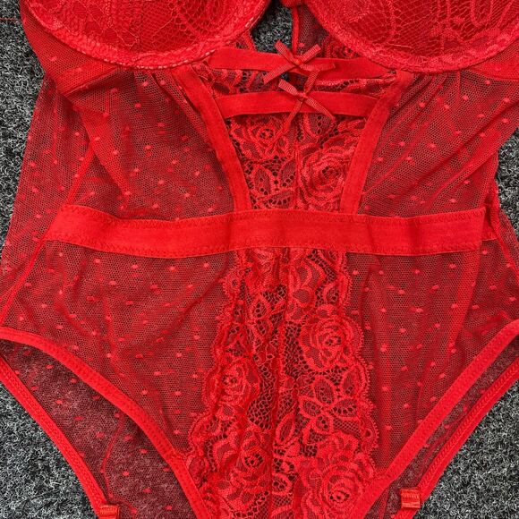 Sexy Lingerie Lace Mesh Teddy Bustier Bodysuit Fandango Red Piece Size Large - Picture 6 of 7